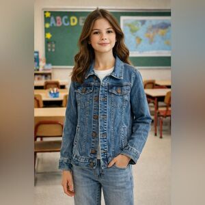 Wonder Nation Girls Jean Jacket Size L Blue Denim Stretch Layering Classic